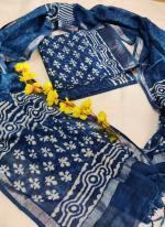 Linen Cotton Blue Casual Wear Printed Salwar Suit